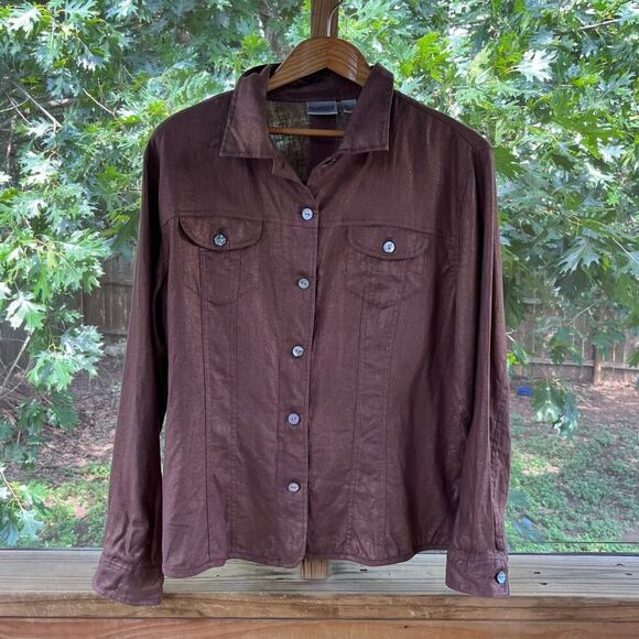 Chico's Women's Copper 100% Linen Lightweight Jacket Size 3 (XL) - Picture 1 of 6